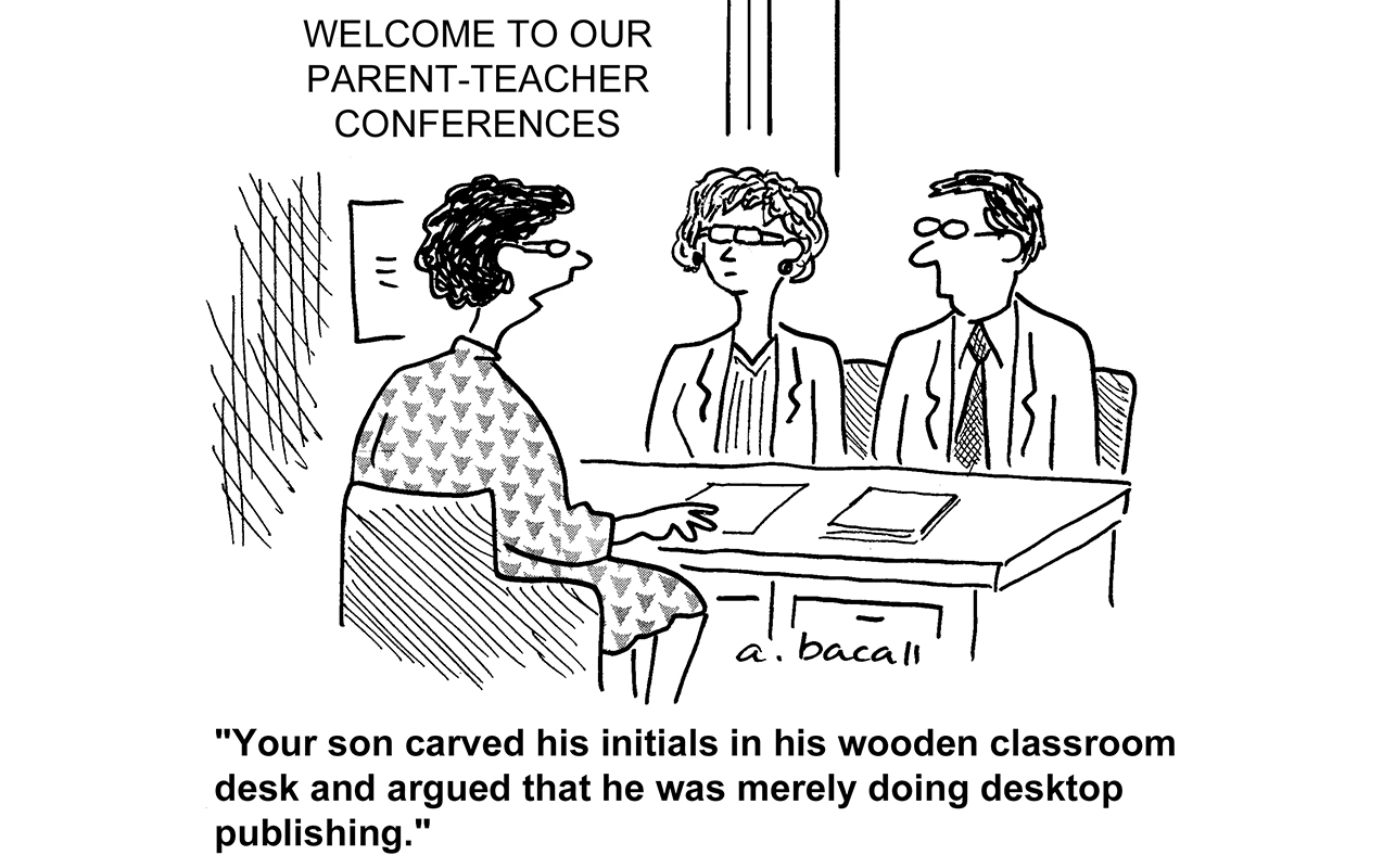 Cartoon parent teacher conference